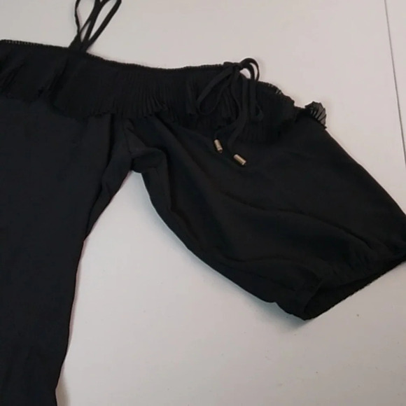 CITY CHIC OFF SHOULDER, BLOUSE, PLEATED RUFFLE SHEER BLACK - Picture 6 of 8